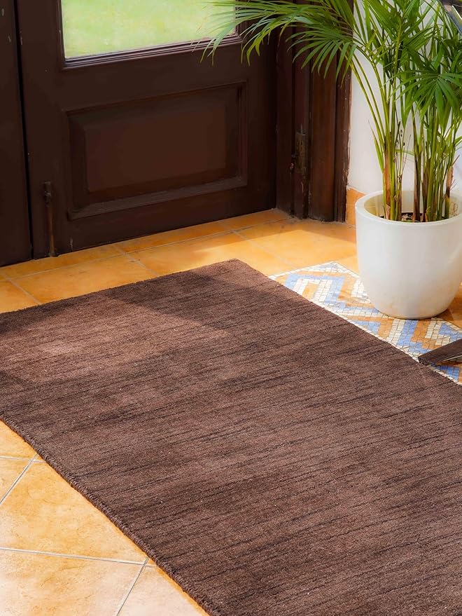 Hand Knotted Loom Wool ECO-Friendly Area Rugs - 2'6''x10', Runner, Brown Color, Solid Plain Design, High Pile Handmade Anti Skid Area Rugs for Living Room, Bed Room (L00111)