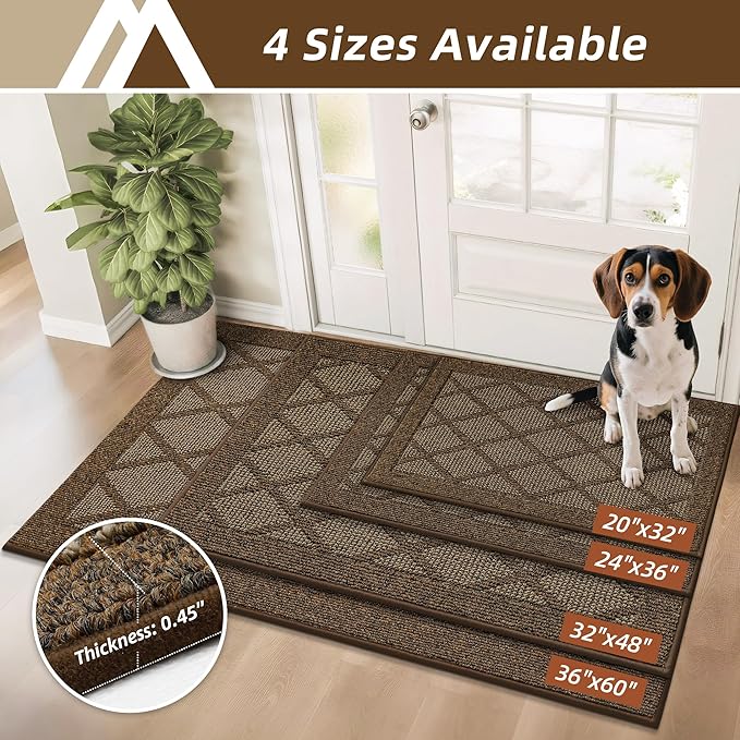 COSY HOMEER Non-Slip Door Mat 32"x48", Entryway Rugs Low Profile Absorbent Dirt Trapper Doormat for Front Entrance, Washable Polypropylene Entry Mat (Brown)