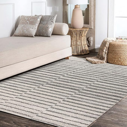 JONATHAN Y Lyla Offset Stripe Gray/Cream Indoor Area Rug, 4x6, Contemporary, Modern, Easy-Cleaning for Living Room, Bedroom, Kitchen, Pet Friendly, Non-Shedding (MOH204A-4)