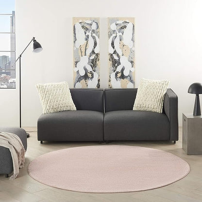 Nourison Home Nourison Essentials Pink 6' x Round Area Rug - Easy Clean, Non Shedding, Bed Room, Living Room, Dining Room, Kitchen (6' x Round)