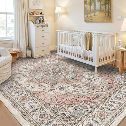 5x7 Area Rugs for Living Room Ultra-Soft Washable Rug Vintage Distressed Boho Area Rug, Non-Slip Retro Print Low Pile Stain Resistant Carpet for Bedroom Dining Room Kitchen Office