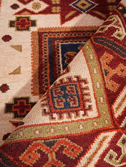 Hand Knotted Wool & Silk ECO-Friendly Oriental Area Rugs - 9'x12', Rectangle Shape, Cream Burgundy Color, Classic Oriental Traditional, Medium Pile Handmade Area Rugs (AF0102)