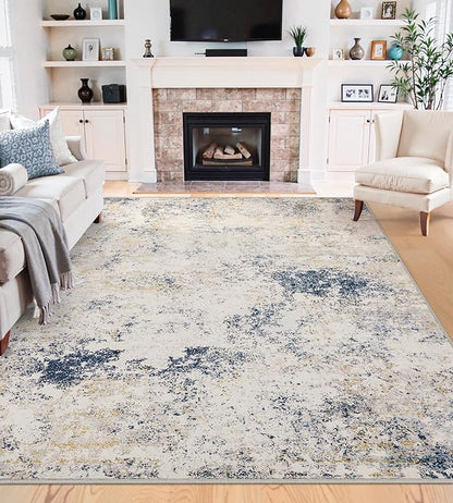 4x6 Washable Area Rugs - Modern Abstract Rugs for Living Room Non-Slip Low Pile Soft Machine Washable Carpet for Bedroom, Dining Room, Nursery, Home Office, Farmhouse (4'x6' Beige Blue)
