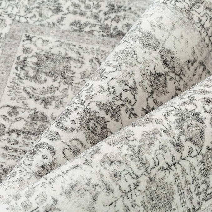 Black Runner Rug 2'6"x12' Washable Carpet for Hallway Kitchen Vintage Distressed Non Slip Indoor Retro Floral Bedroom Accent Throw Long Rug Bathroom Office Laundry Dining Living Room