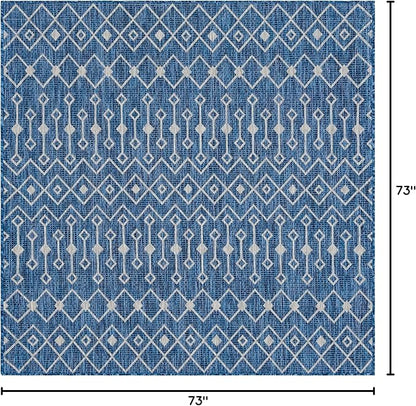 Unique Loom Outdoor Trellis Collection Area Rug - Tribal Trellis (6' 1" Square, Blue/ Ivory)
