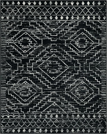 Wonnitar Moroccan 8x10 Area Rugs for Living Room, Washable Large Black Rug for Bedroom, Non-Slip Soft Thin Stain Resistant Boho Tribal Floor Carpet for Dining Guest Room Office (Black,8'x10')
