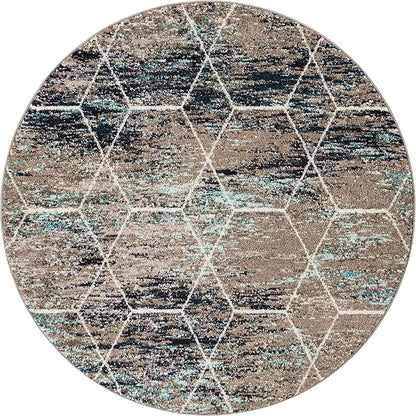 Unique Loom Trellis Frieze Collection Area Rug - Geometric (5' Round, Blue Multi/ Ivory)