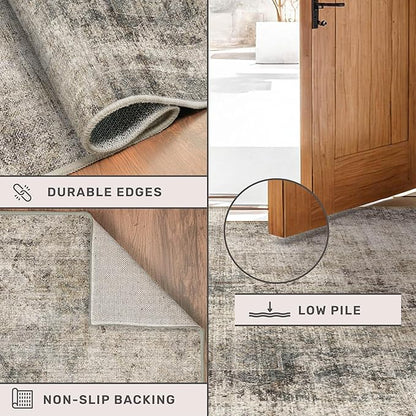 2'6"x8' Runner Rug for Hallway, Washable Taupe Brown 8ft Long Kitchen Rug, Non Slip Entryway Carpet with Rubber Backing, Dark Academy Décor, Stain Resistant Medallion Abstract Design