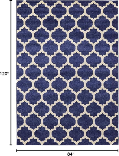 Rugs.com Lattice Collection Rug – 7' x 10' Dark Blue Medium Rug Perfect for Bedrooms, Dining Rooms, Living Rooms