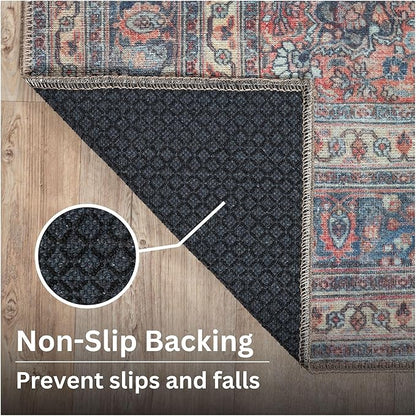 Bloom Rugs Washable Non-Slip 7 ft Runner - Multicolor Traditional Medallion Runner for Entryway, Hallway, Bathroom, and Kitchen - Exact Size: 2.5' x 7'