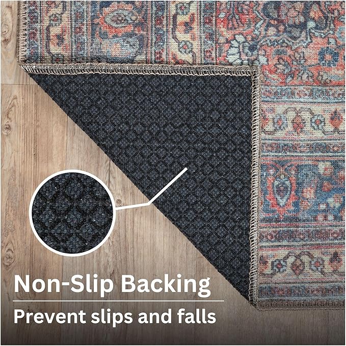 Bloom Rugs Washable Non-Slip 12 ft Runner - Multicolor Traditional Medallion Runner for Entryway, Hallway, Bathroom, and Kitchen - Exact Size: 2.5' x 12'