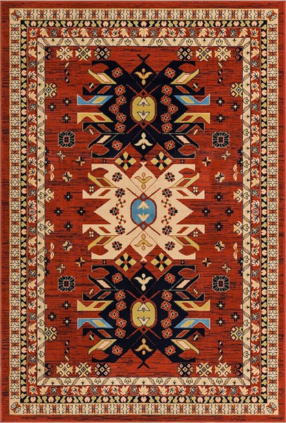 Unique Loom Taftan Collection Border Geometric Tribal Inspired Design Area Rug (6' 0 x 9' 0 Rectangular, Terracotta/ Ivory)
