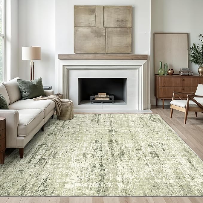 Valenrug Washable Rug 6x9 - Stain Resistant 6x9 Area Rugs for Living Room, Non Slip Backing Printed Rugs for Bedroom, Folable Machine Washable Area Rug(Green,6'x9')