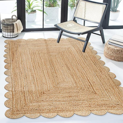 Savi Home Scalloped Jute Rug 4'x6' – Handwoven Natural Area Rug, Farmhouse Boho Style, Eco-Friendly Reversible Carpet for Living Room, Bedroom, Entryway, Dining Room Décor