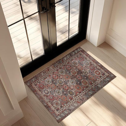 Kuden 3x5 Small Rug, Machine Washable, Non-Slip Backing, Vintage Style, Soft, Low Pile, Area Rugs for Entryway Kitchen Indoor Entrance