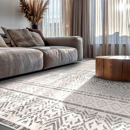 Rugshop Geometric Boho Area Rug – Gray Tribal Pattern, Perfect for Living Room, Bedroom, Dining Room, 6'6" x 9'