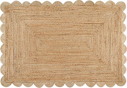 Savi Home Scalloped Jute Rug 4'x6' – Handwoven Natural Area Rug, Farmhouse Boho Style, Eco-Friendly Reversible Carpet for Living Room, Bedroom, Entryway, Dining Room Décor