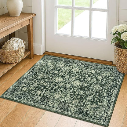 KILOCOCO Moroccan Small Area Rug 2x3 Entryway Rugs Printed Vintage Floral Washable Rug Non-Slip Kitchen Rug Indoor Door Mat, Accent Throw Small Rugs for Laundry Room Bedroom Entrance, Green