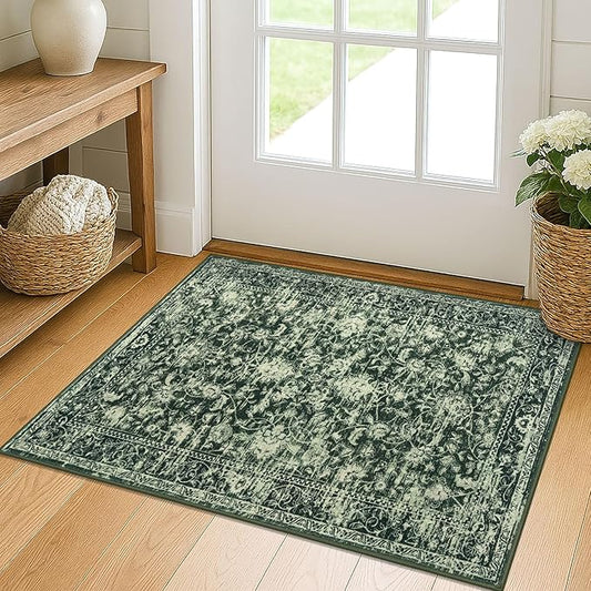 KILOCOCO Moroccan Small Area Rug 2x3 Entryway Rugs Printed Vintage Floral Washable Rug Non-Slip Kitchen Rug Indoor Door Mat, Accent Throw Small Rugs for Laundry Room Bedroom Entrance, Green