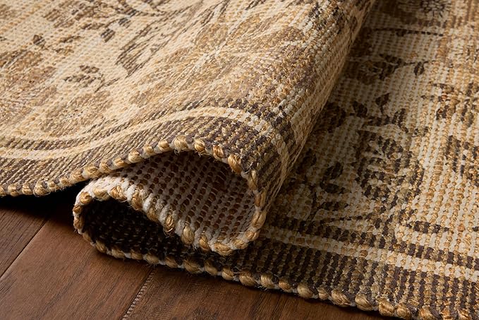 Loloi Chris Loves Julia Rue Collection RUE-03 Bark/Mocha 8'-6" x 11'-6" Area Rug Jute Neutral Floral Living Room Bedroom Rug