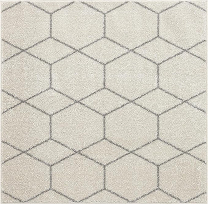Unique Loom Trellis Frieze Collection Area Rug - Geometric (4' 1" Square, Ivory/ Gray)