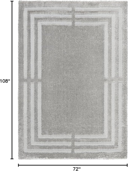 Town & Country Everyday Cloud Shag Plush Border Area Rug with High-Low Pile, Grey, 6'6"x9'6"