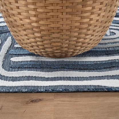 CAMILSON Indoor Outdoor Rug, Navy Blue 8x10 Geometric Arch Striped Area Rugs for Patio and Home Areas, Easy-Cleaning Non-Shedding Living Room, Garden and Deck Washable Outside Carpet (8 x 10)