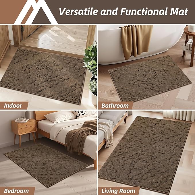 COSY HOMEER Door Mat 24”x36”,Absorbent Dirt Trapper Entryway Rugs,Non-Slip Welcome Mat,Washable Entry Rugs,Low Pile Doormat for Front Back Door,Wet Shoes & Paws,Brown