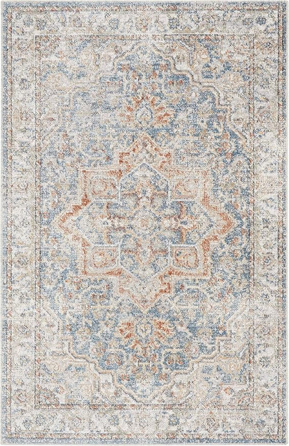 Nourison Home Astra Machine Washable Denim Multicolor 4' x 6' Area Rug - Easy Clean, Non Shedding, Bed Room, Living Room, Dining Room, Kitchen (4' x 6')