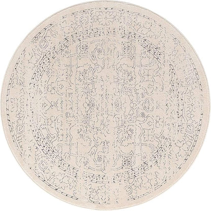 Unique Loom Isabella Collection Area Rug - Adjani (5' 1" Round, White/ Blue)