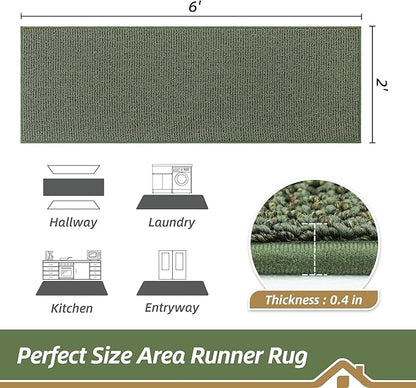 BEQHAUSE Hallway Runner Rugs 2x6, Hallway Rug Non-Slip Washable(Rolled-Up NO Creases), Runner Rug Absorbent Stain Resistant Hall Rug Carpet Runner, Entryway Rugs Floor Mat Laundry Room Rugs, Green