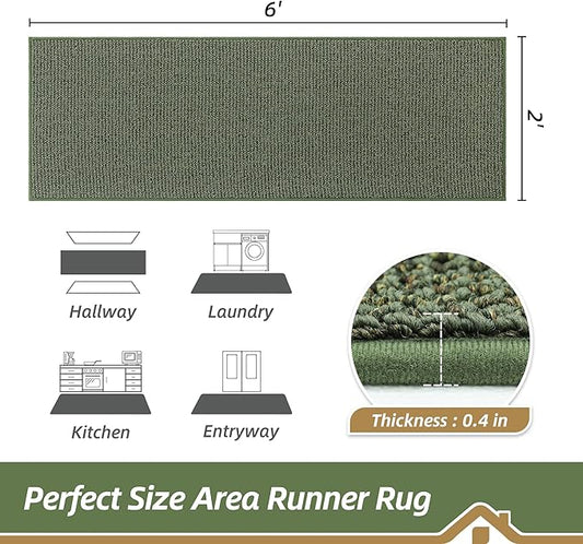 BEQHAUSE Hallway Runner Rugs 2x6, Hallway Rug Non-Slip Washable(Rolled-Up NO Creases), Runner Rug Absorbent Stain Resistant Hall Rug Carpet Runner, Entryway Rugs Floor Mat Laundry Room Rugs, Green