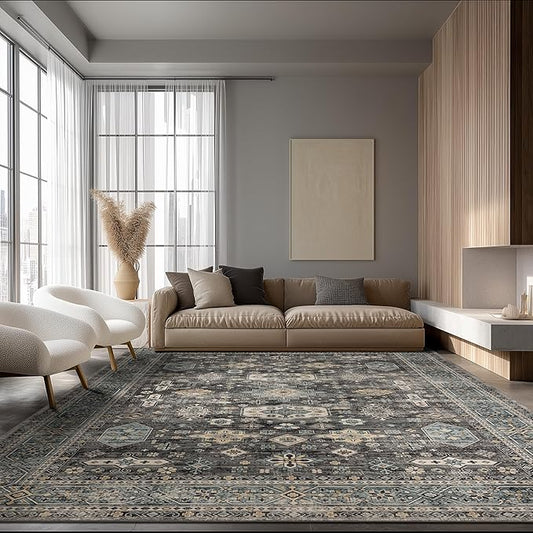 Area Rug Non Slip Machine Washable Ultra Soft Living Room/Bedroom/Kitchen/Outdoor/Classroom Silver, 8'×10'