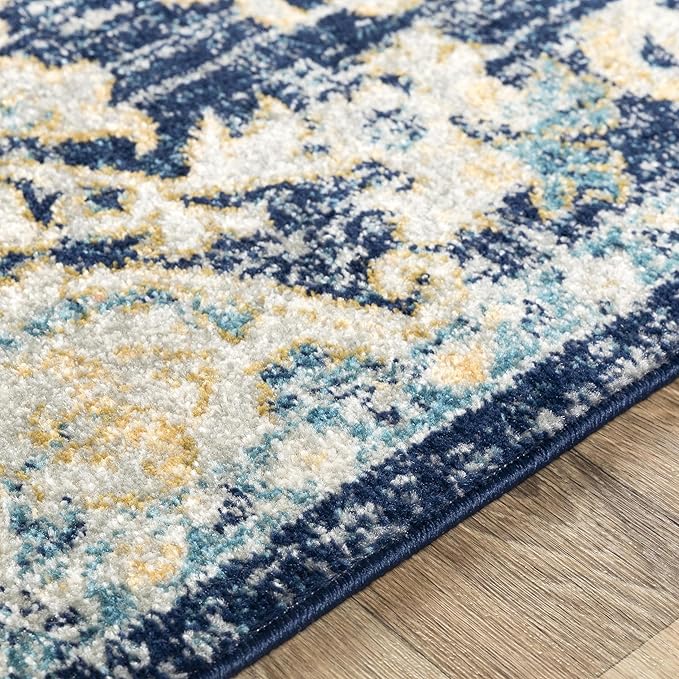 Livabliss Area Rugs - 8x10 Odelia Vintage Boho Blue Aqua Slate Area Rug for Living Room Bedroom - Floral Medallion Stain Resistant Carpet for Kitchen, Nursery, Office (7'10" x 10')