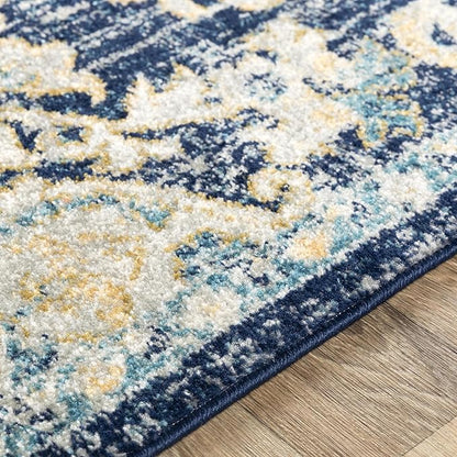 Livabliss Area Rugs - 8x10 Odelia Vintage Boho Blue Aqua Slate Area Rug for Living Room Bedroom - Floral Medallion Stain Resistant Carpet for Kitchen, Nursery, Office (7'10" x 10')