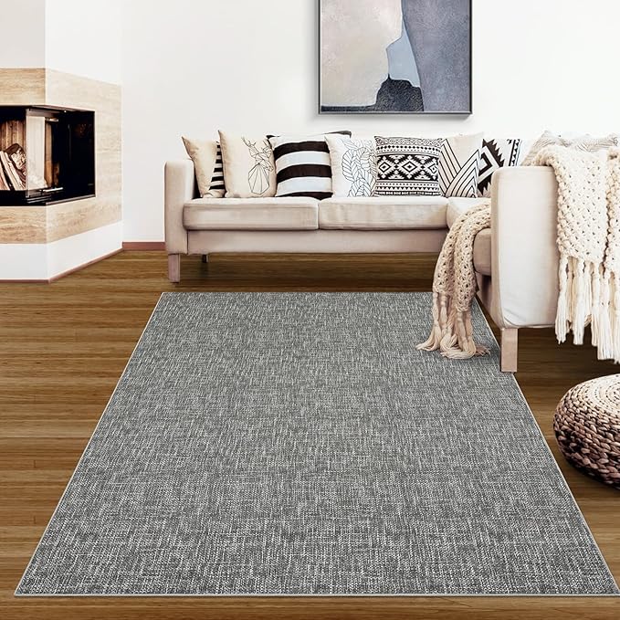 RUGSREAL 6x9 Large Bedroom Area Rug Soft Modern Area Rug for Living Room Non-Slip Stain Resistant Abstract Throw Floor Carpet Contemporary Rug Solid Color Accent Rug for Dining Room Office, Grey