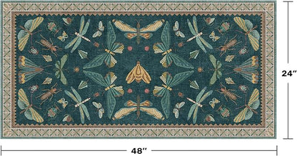 Emerald Green Entry Rugs for Inside House - 2x4 Kitchen Rugs Non Slip for Bathroom, Powder Room, Vintage Unique Colorful Décor, Washable Stain & Fade Resistant
