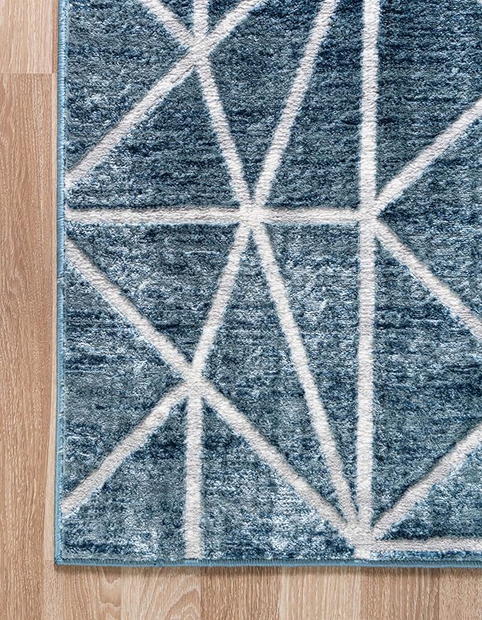 Rugs.com Lattice Trellis Collection Rug – 6' x 9' Blue Low-Pile Rug Perfect for Living Rooms, Large Dining Rooms, Open Floorplans