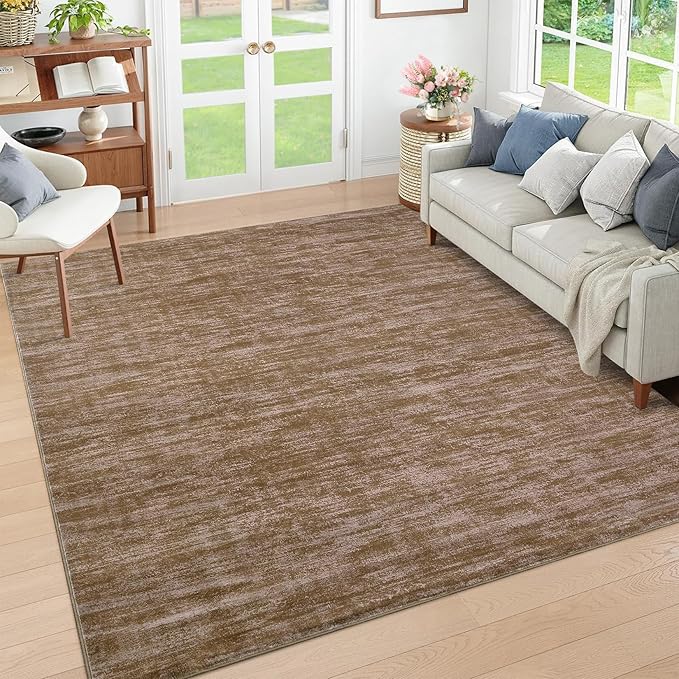 RUGSREAL Living Room Area Rug 10x13 Modern Solid Color Large Bedroom Rug with Rubber Backing Stain Resistant Low Pile Dining Room Throw Carpet Contemporary Washable Rug for Home Decor Office, Taupe