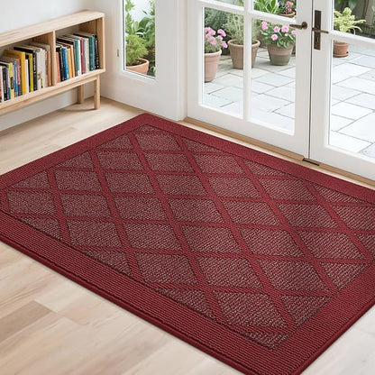 COSY HOMEER Non-Slip Door Mat 32"x48", Entryway Rugs Low Profile Absorbent Dirt Trapper Doormat for Front Entrance, Washable Polypropylene Entry Mat (Red)
