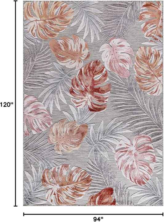 CAMILSON Indoor Outdoor Rug, Multi 7’10”x10’ Leaf Tropical Botanical Area Rugs for Indoor and Outdoor patios, Easy-Cleaning Non-Shedding Living Room, Garden and Kitchen Washable Outside Carpet (8x10)