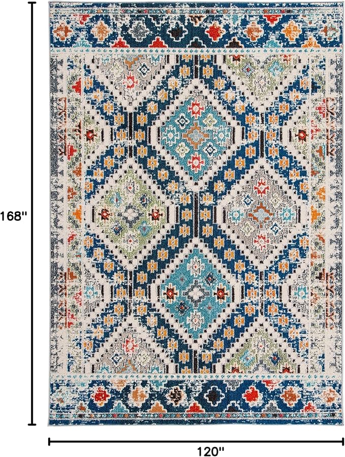 SAFAVIEH Madison Collection Area Rug - 10' x 14', Navy & Beige, Boho Diamond Distressed Design, Non-Shedding & Easy Care, Ideal for High Traffic Areas in Living Room, Bedroom (MAD418M)