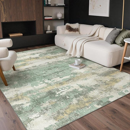 GENIMO No Crease Non Slip 8x10 Area Rugs for Living Room, Craft Woven Modern Abstract Rug, Soft Floor Carpet, Single-Piece Rugs for Bedroom, Dining Room, Office, Green Gray