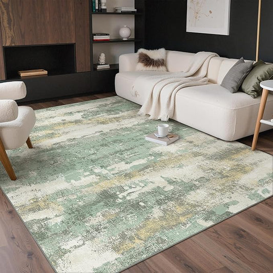 GENIMO No Crease Non Slip 8x10 Area Rugs for Living Room, Craft Woven Modern Abstract Rug, Soft Floor Carpet, Single-Piece Rugs for Bedroom, Dining Room, Office, Green Gray