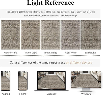 6x9 Washable Rug for Living Room Large Vintage Distressed Bedroom Rug Low Pile Non-Slip Soft Boho Carpets for Bedroom Dining Room Home Office Indoor Nursery Antique/Moss