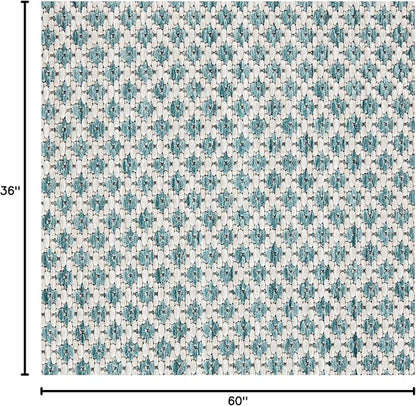 Nourison Home Courtyard Ivory Aqua 3' x 5' Area Rug - Easy Clean, Non Shedding, Bed Room, Living Room, Dining Room, Kitchen (3' x 5')
