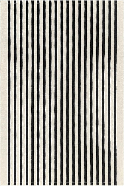 KOZYFLY Black and Beige Striped Rug 4x6 Ft Area Rug Washable Indoor Outdoor Rug Cotton Door Mat for Double Front Door Entryway Patio Porch Living Room Carpet
