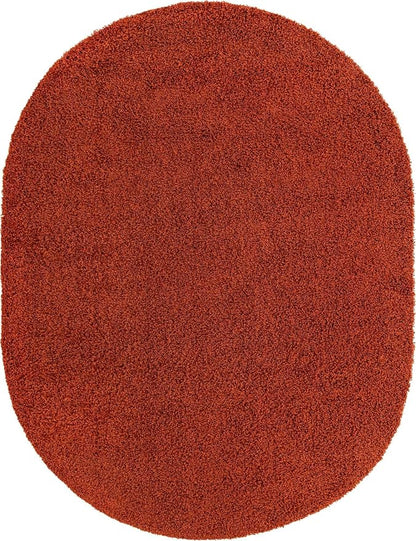 Unique Loom Solid Shag Collection Area Rug (7' 10" x 10' Oval, Terracotta)