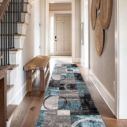Rugshop Contemporary Circle Design Runner Rug, Non-Shedding Carpet for Hallway, Kitchen, or Entryway, Gray, 2'7" x 12'