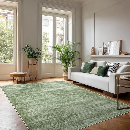Dark Green Rug 5x7 for Dining Room Under Table Low Pile Non Slip Washable Area Rugs for Bedroom Aesthetic Abstract Olive Green Floor Carpet for Living Room 5 x 7